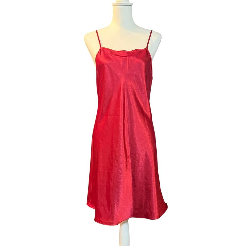 Vintage Gilligan and O'Malley Red Satin Slip Dress Size Medium